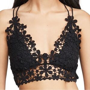 Free people Miss Dazie Bralette small black boho crochet daisy v neck floral bra